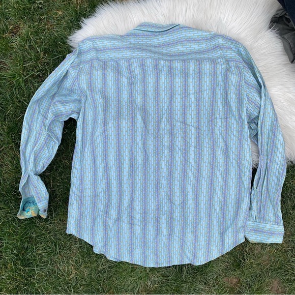 Robert Graham blue Plaid stripe button down Shirt Script Cuff 2XL - Picture 6 of 8